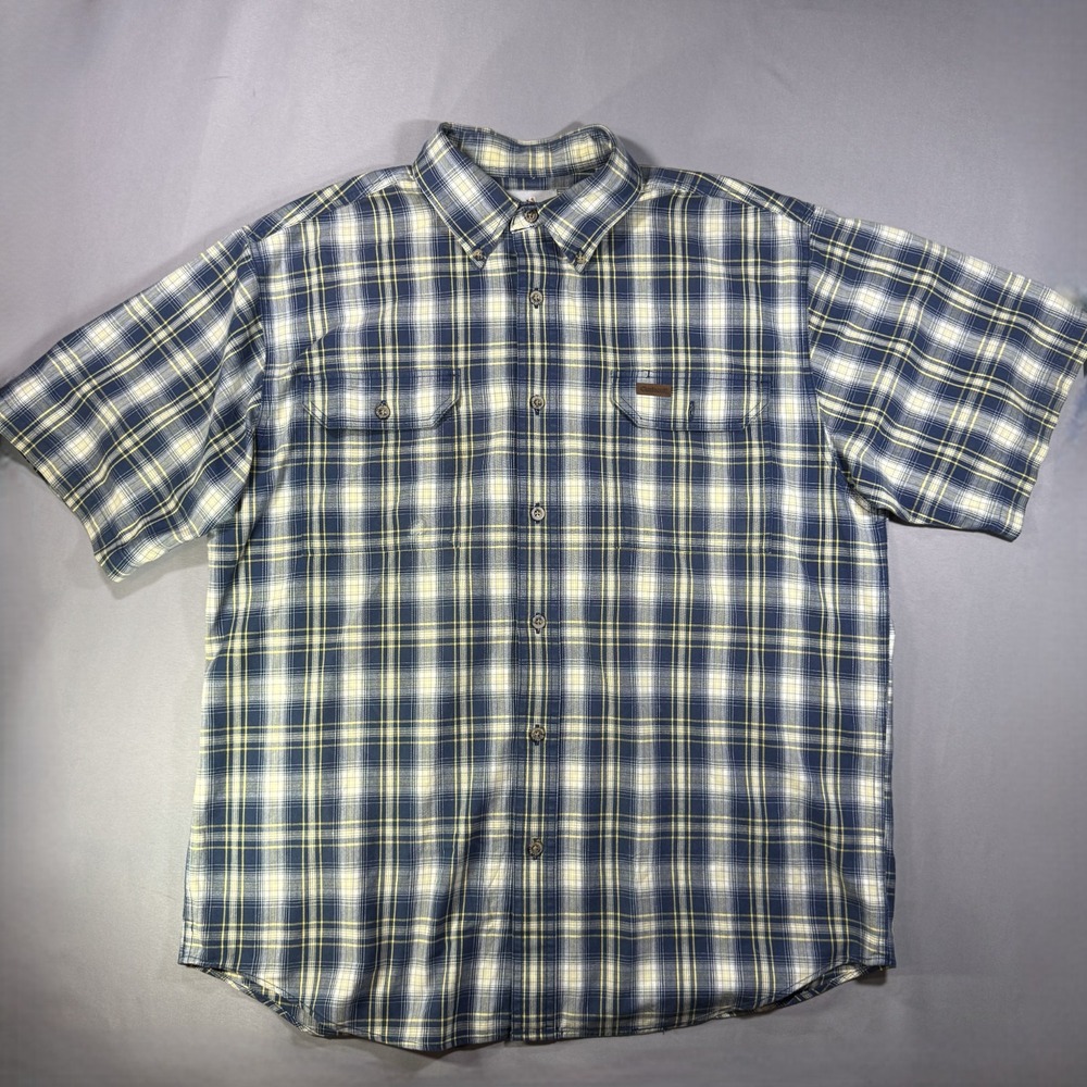 Carhartt Mens Large Blue Yellow Plaid Short Sleeve Button Down Shirt S164IBL